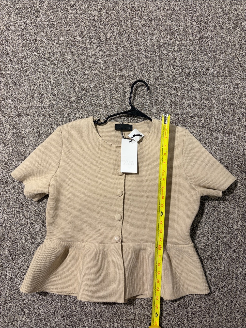 Zara Beige Button-Down Peplum Short-Sleeve Top - Picture 7 of 7